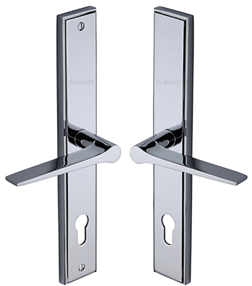 Gio Lever Multi Point Door Lever Handles - 92mm Euro Centres - 259mm Bolt Centres - 285mm x 44mm Back Plate - Polished Chrome