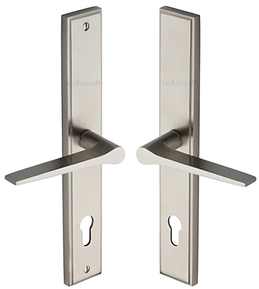 Gio Lever Multi Point Door Lever Handles - 92mm Euro Centres - 259mm Bolt Centres - 285mm x 44mm Back Plate - Satin Nickel