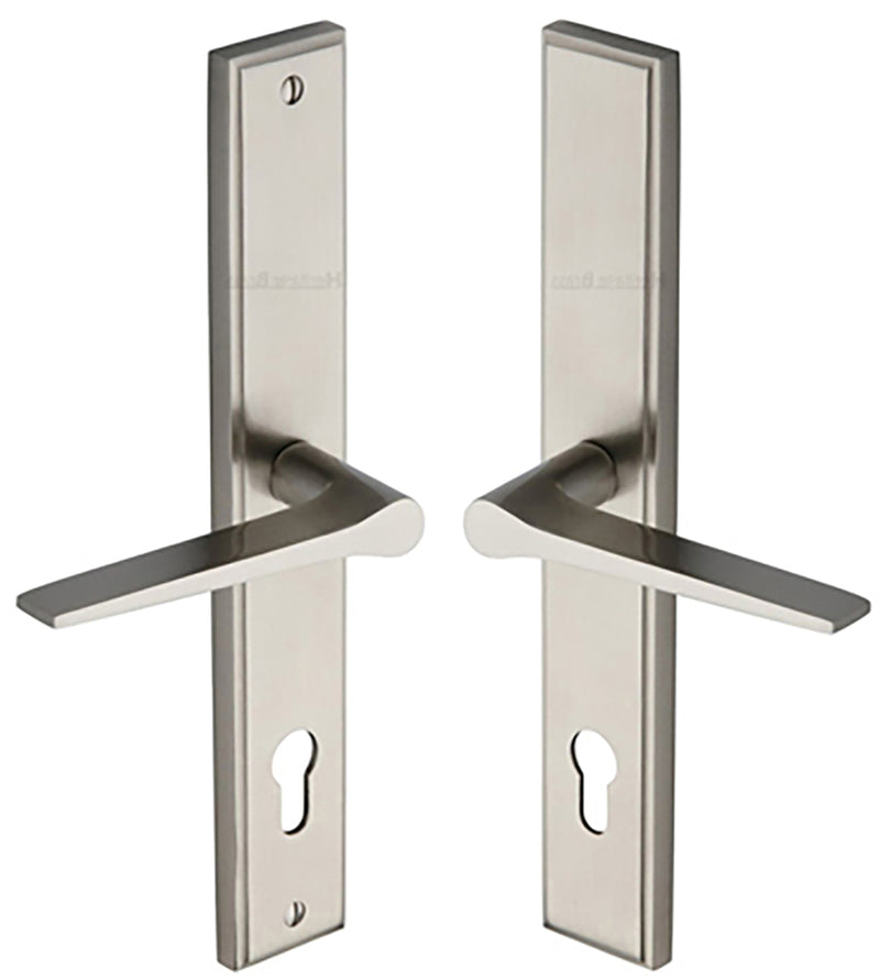 Gio Lever Multi Point Door Lever Handles - 92mm Euro Centres - 259mm Bolt Centres - 285mm x 44mm Back Plate - Satin Nickel