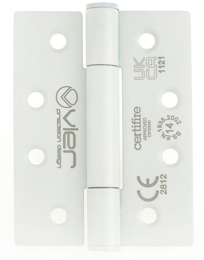 Polymer Bearing Grade 14 Hinges - Self Lubricating - CE / UKCA Marked - Fire Rated - Certifire Approved - 102mm x 76mm - Matt White