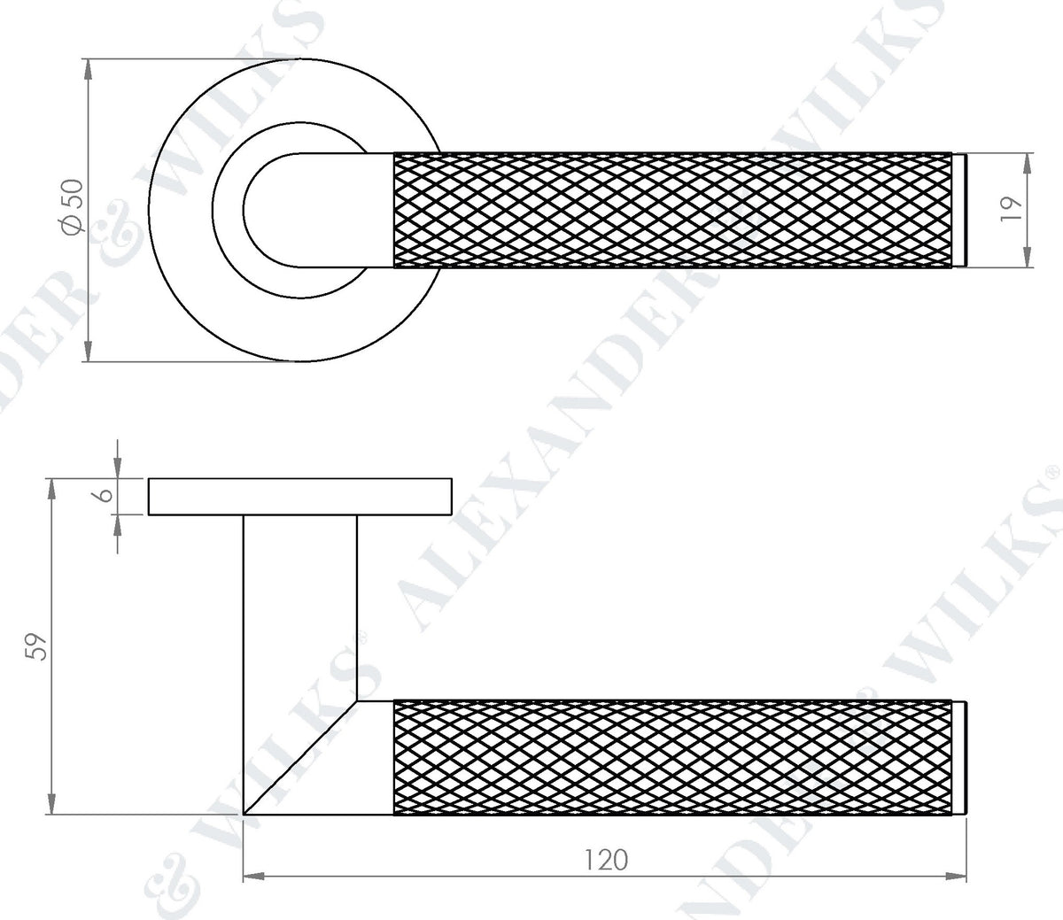 Harrier Knurled Lever Handle On Concealed Fix Low Profile Round Rose - Diagram