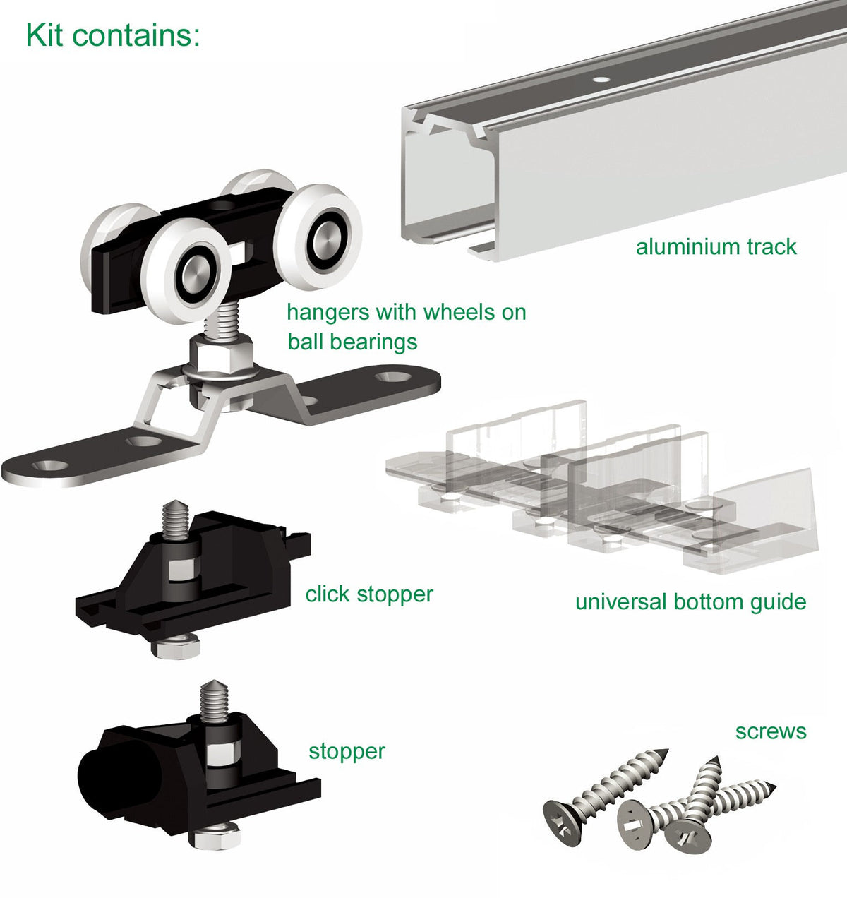 Sliding Door Gear System With Ball Bearing Rollers - For Timber Doors Up to 120kg In Weight