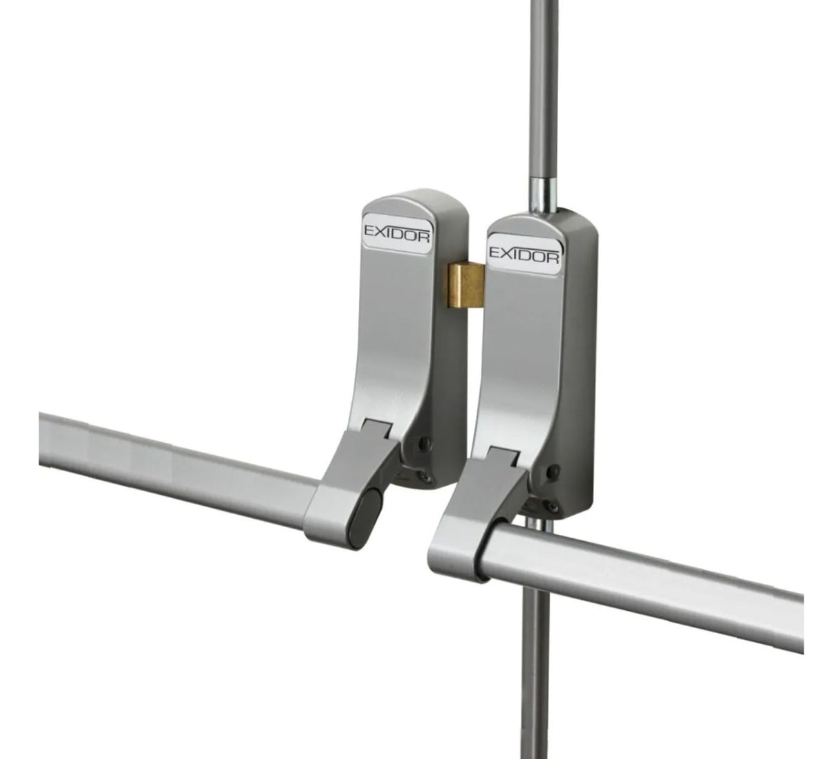 Horizontal Bar Panic Bolt & Latch Set - For DOUBLE REBATED Fire Escape Doors - Silver 