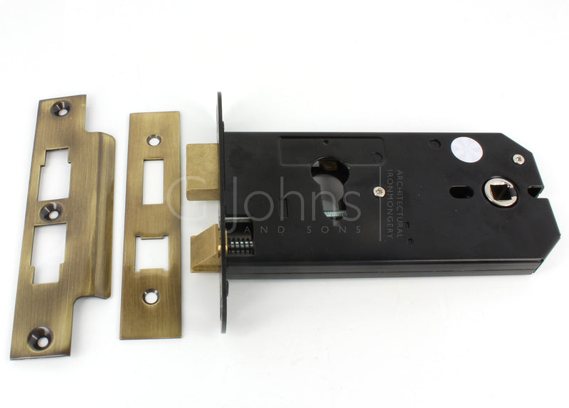 Horizontal Euro Profile Mortice Sash Lock - 152mm Case Depth - Florentine Bronze (Antique Brass Finish)