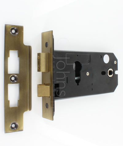 Horizontal Euro Profile Mortice Sash Lock - 152mm Case Depth - Antique Brass