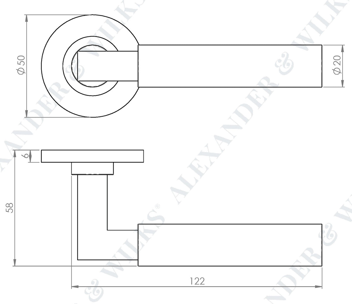 Hurricane Plain Lever Handle On Concealed Fix Low Profile Round Rose - Diagram