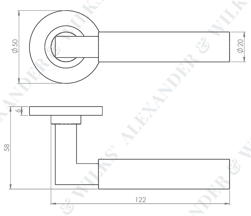 Hurricane Plain Lever Handle On Concealed Fix Low Profile Round Rose - Diagram