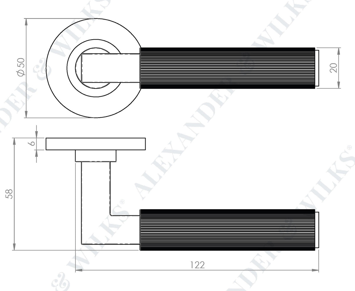 Hurricane Reeded Lever Handle On Concealed Fix Low Profile Round Rose - Diagram