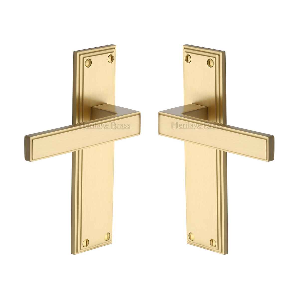 Atlantis Lever Door Handles On A Plain Latch Backplate - Satin Brass