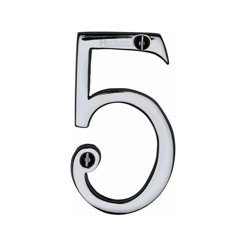 Polished Chrome 76mm High Screw Fix House Number 5