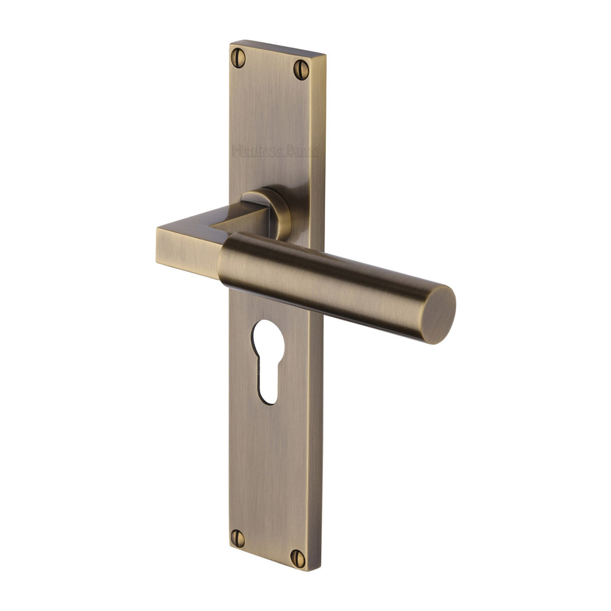 Bauhaus Lever Door Handles On A 200mm Backplate - Euro Profile Cylinder Plate - Antique Brass