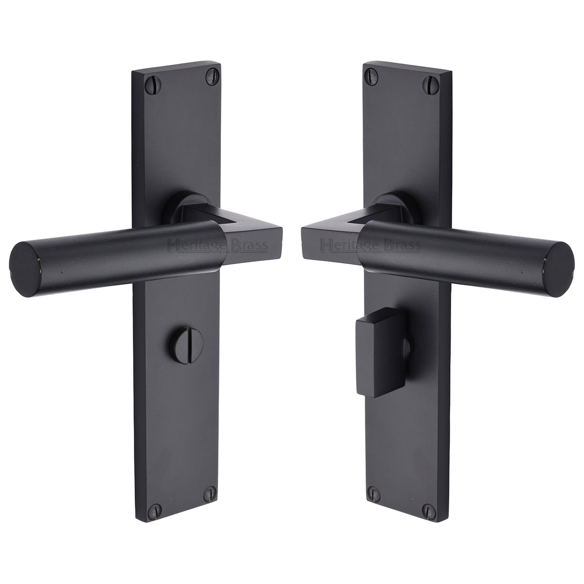 Bauhaus Lever Door Handles On A 200mm Backplate - Bathroom Turn & Release Plate - Matt Black