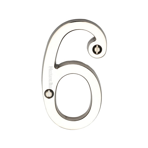 Polished Nickel 76mm High Screw Fix House Number 6