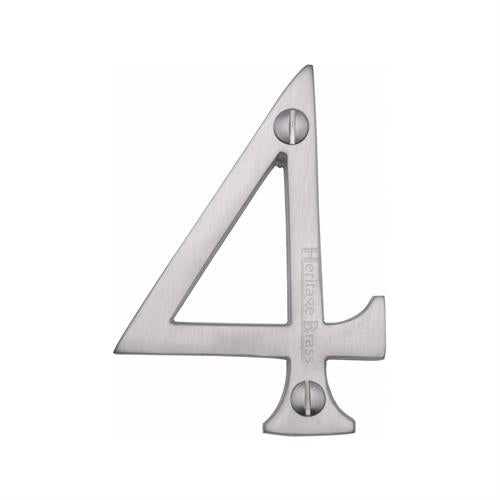 Satin Chrome 76mm High Screw Fix House Number 4