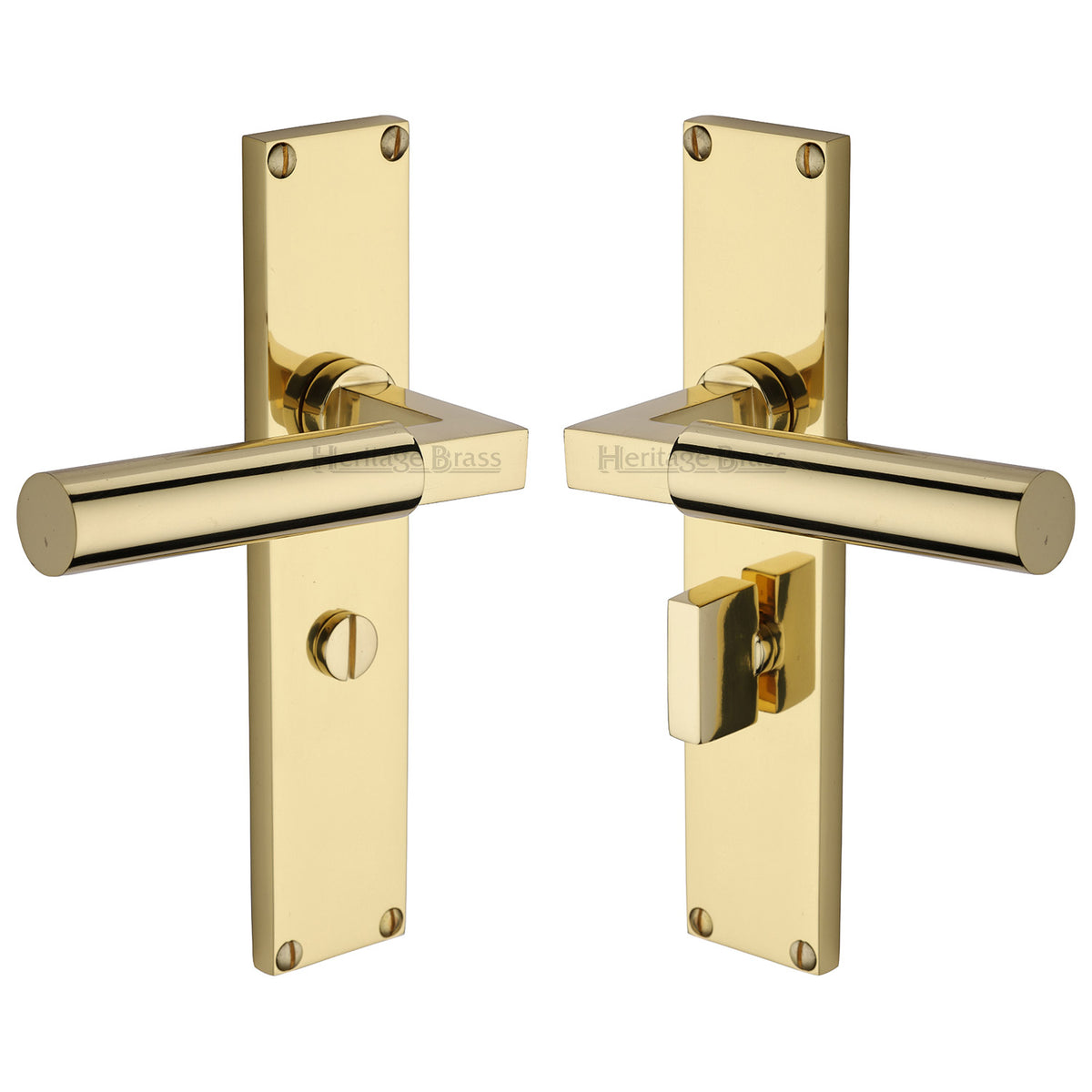 Bauhaus Lever Door Handles On A 200mm Backplate - Bathroom Turn & Release Plate - Polished Brass