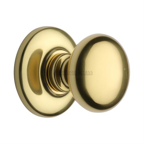 Plain centre door knob, Polished Brass