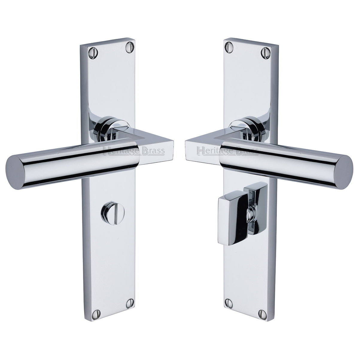 Bauhaus Lever Door Handles On A 200mm Backplate - Bathroom Turn & Release Plate - Polished Chrome