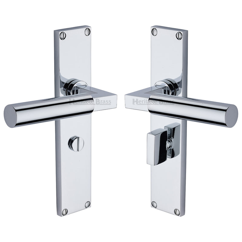 Bauhaus Lever Door Handles On A 200mm Backplate - Bathroom Turn & Release Plate - Polished Chrome