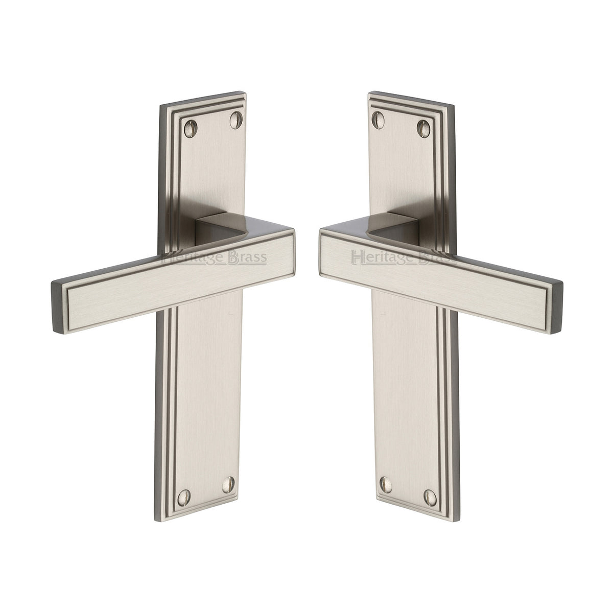 Atlantis Lever Door Handles On A Plain Latch Backplate - Satin Nickel