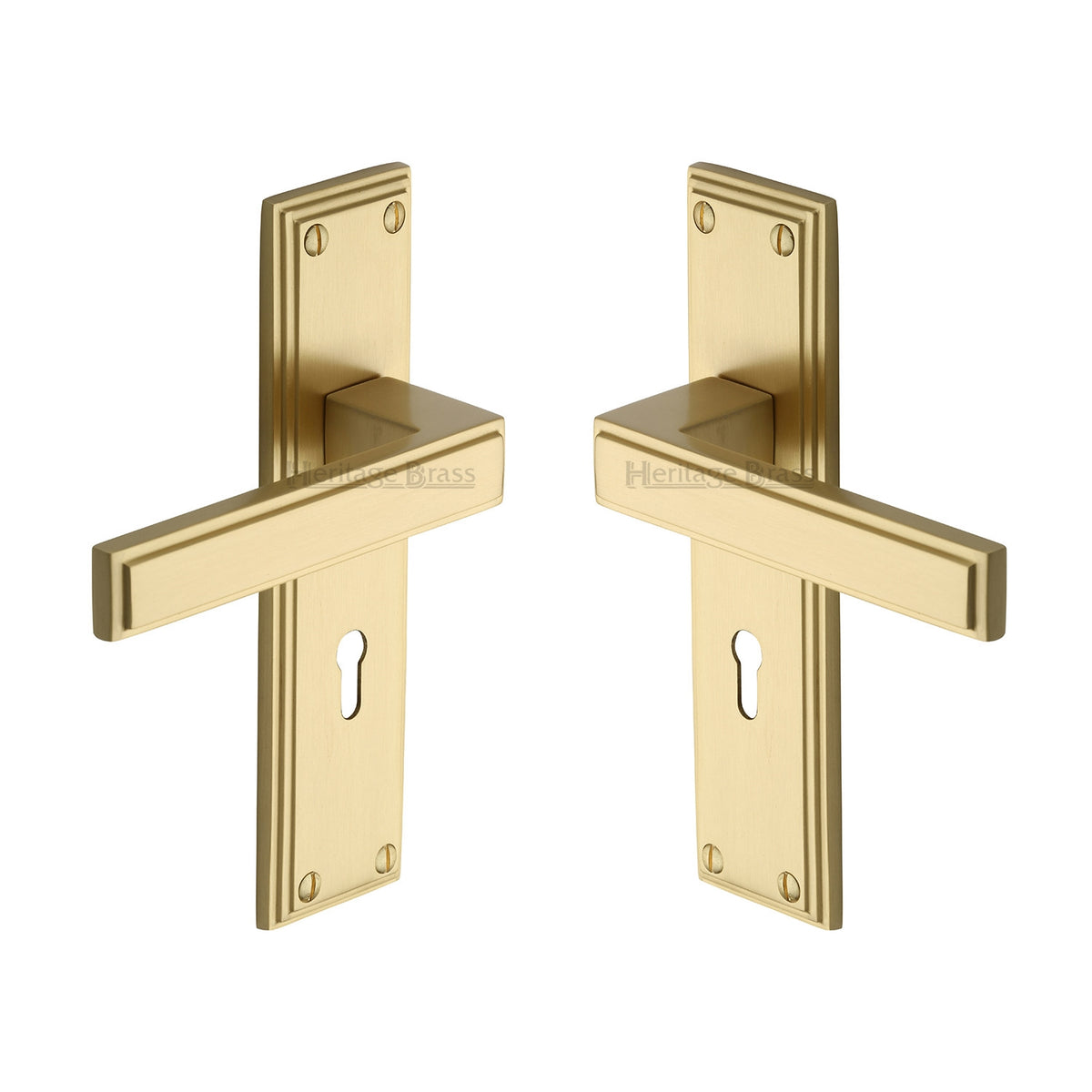 Atlantis Lever Door Handles On A Standard Keyway Backplate - Satin Brass
