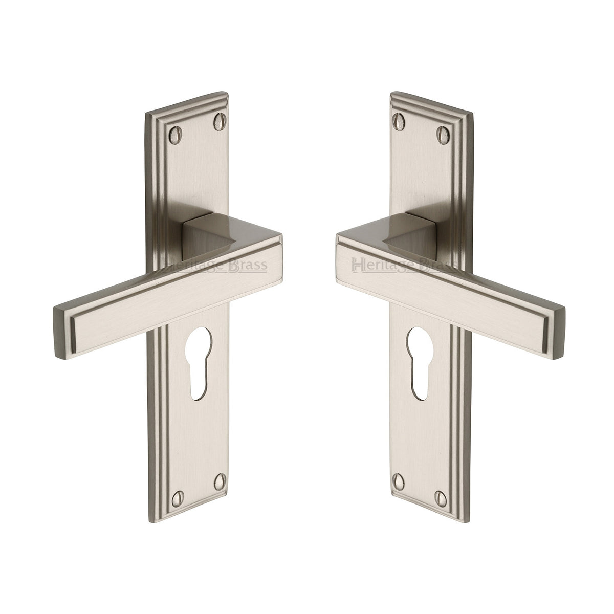 Atlantis Lever Door Handles On A Euro Profile Backplate - Satin Nickel
