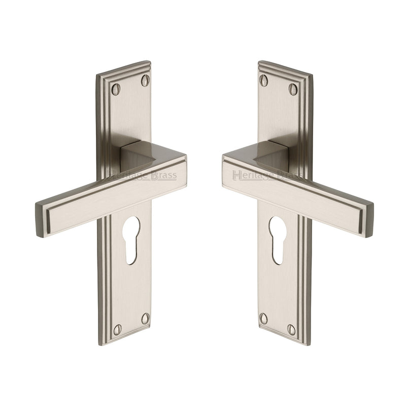 Atlantis Lever Door Handles On A Euro Profile Backplate - Satin Nickel