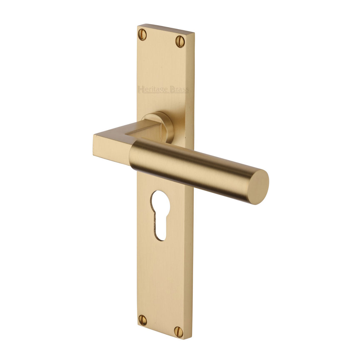 Bauhaus Lever Door Handles On A 200mm Backplate - Euro Profile Cylinder Plate - Satin Brass