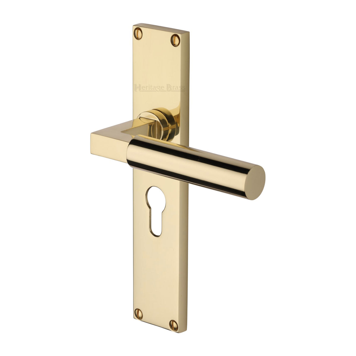 Bauhaus Lever Door Handles On A 200mm Backplate - Euro Profile Cylinder Plate - Polished Brass