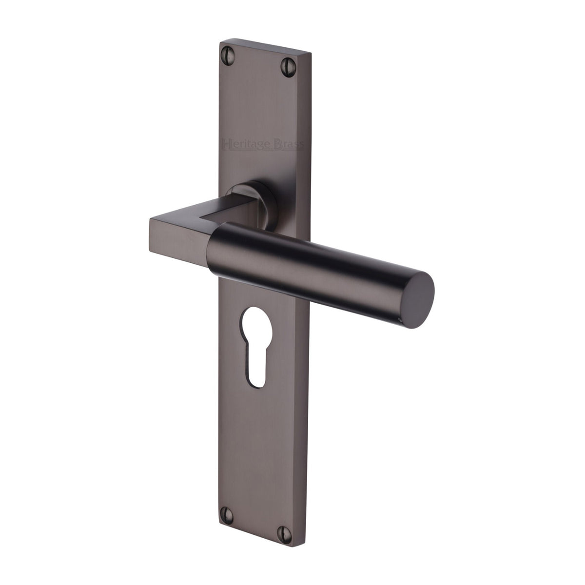 Bauhaus Lever Door Handles On A 200mm Backplate - Euro Profile Cylinder Plate - Matt Bronze