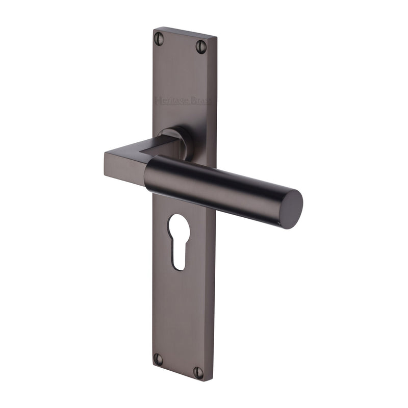 Bauhaus Lever Door Handles On A 200mm Backplate - Euro Profile Cylinder Plate - Matt Bronze