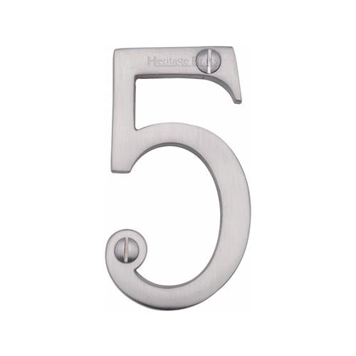 Satin Chrome 76mm High Screw Fix House Number 5