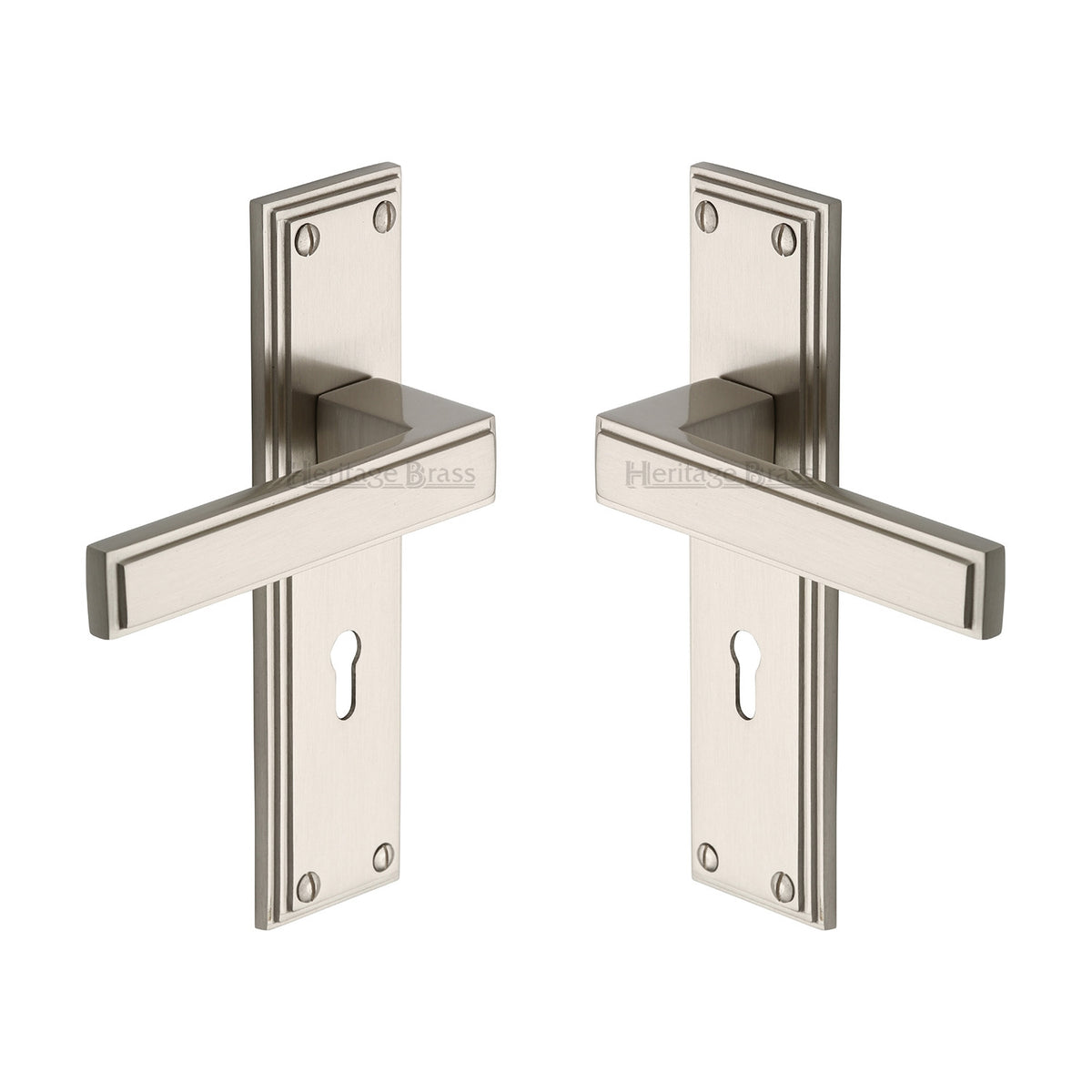 Atlantis Lever Door Handles On A Standard Keyway Backplate - Satin Nickel