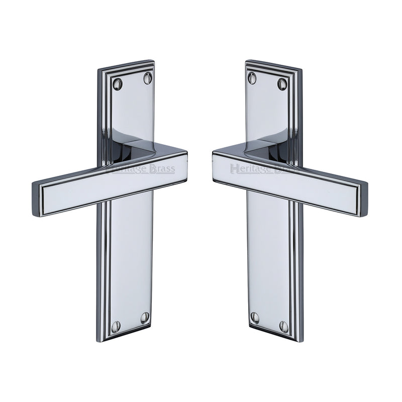 Atlantis Lever Door Handles On A Plain Latch Backplate - Polished Chrome
