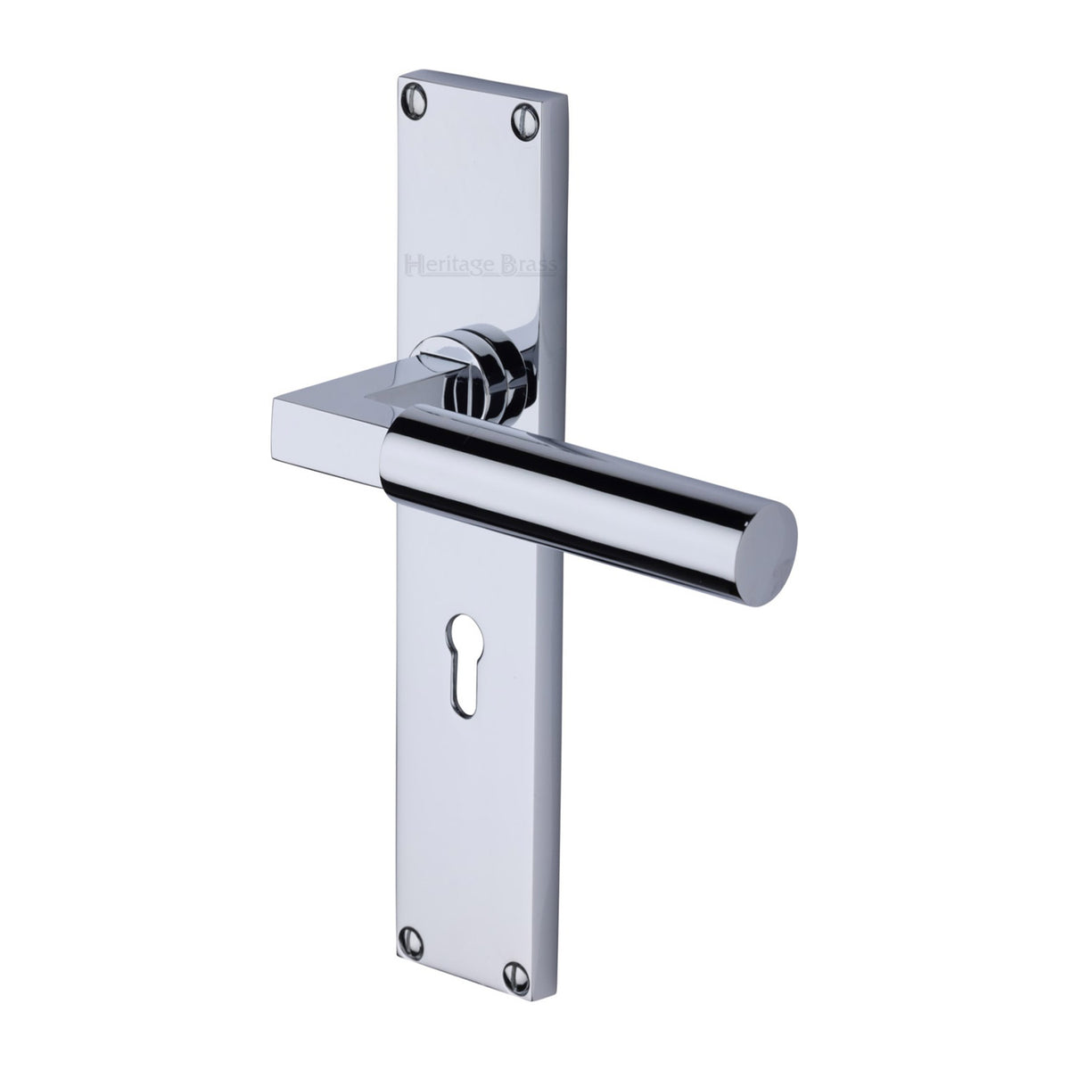 Bauhaus Lever Door Handles On A 200mm Backplate - Standard Key Hole Lock Plate - Polished Chrome