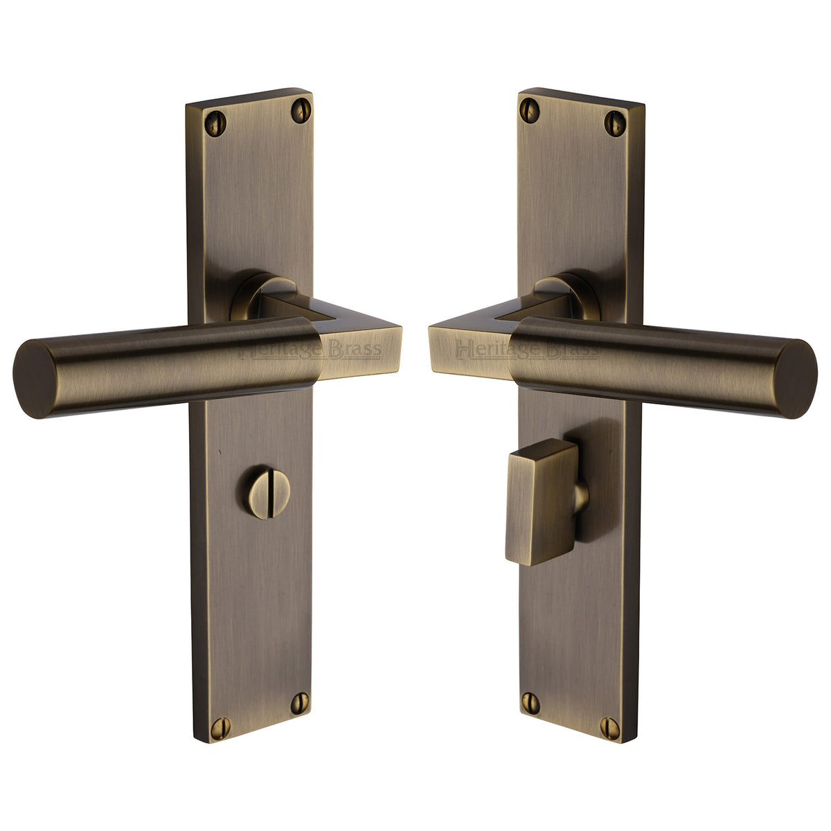 Bauhaus Lever Door Handles On A 200mm Backplate - Bathroom Turn & Release Plate - Antique Brass