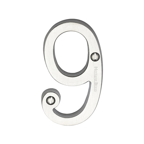 Satin Chrome 76mm High Screw Fix House Number 9