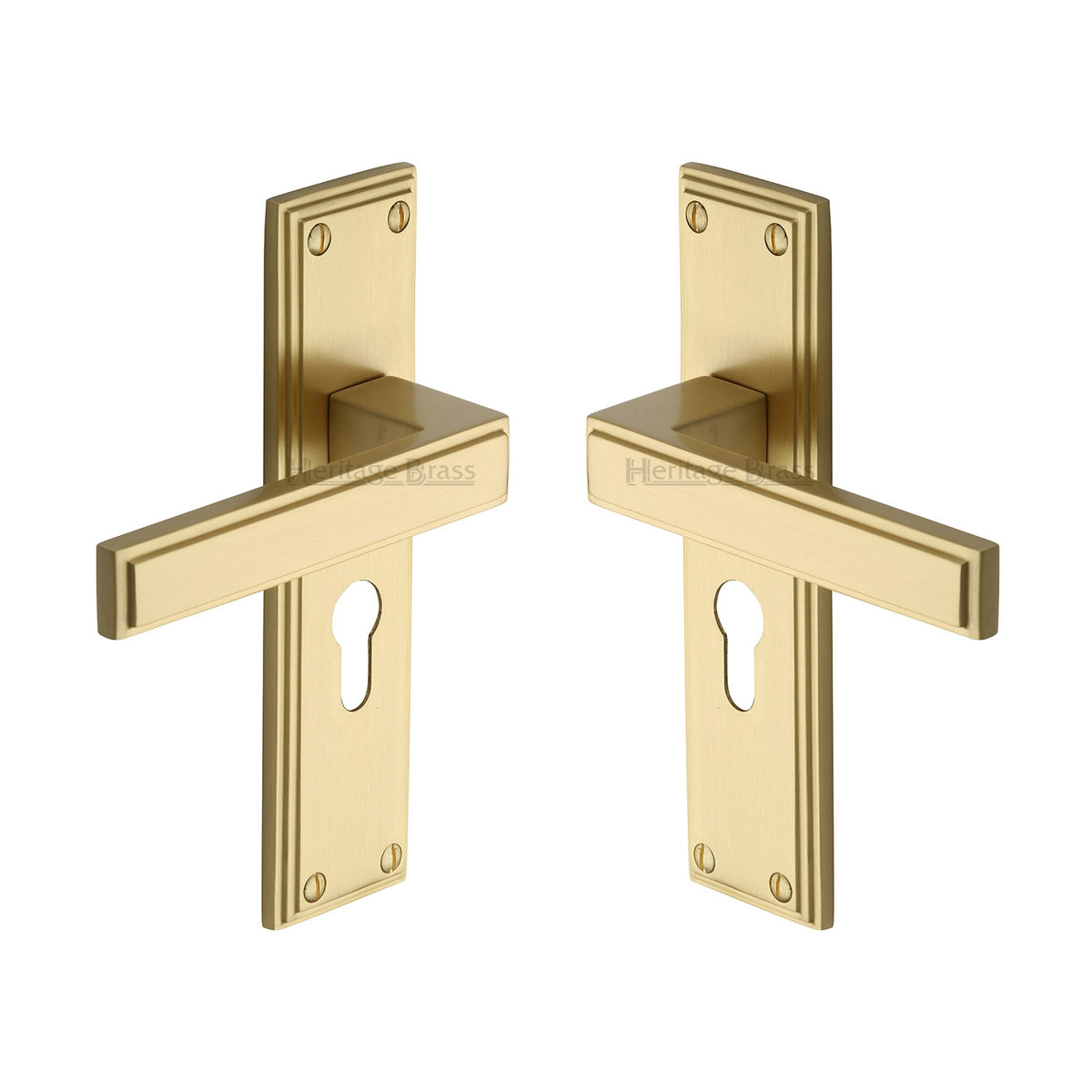 Atlantis Lever Door Handles On A Euro Profile Backplate - Satin Brass