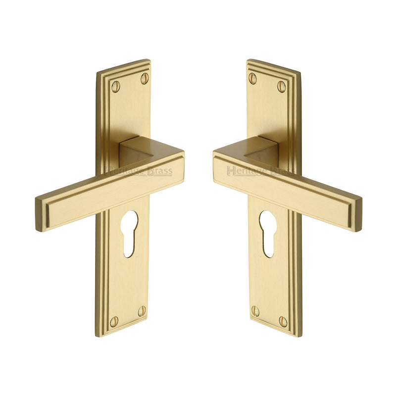 Atlantis Lever Door Handles On A Euro Profile Backplate - Satin Brass