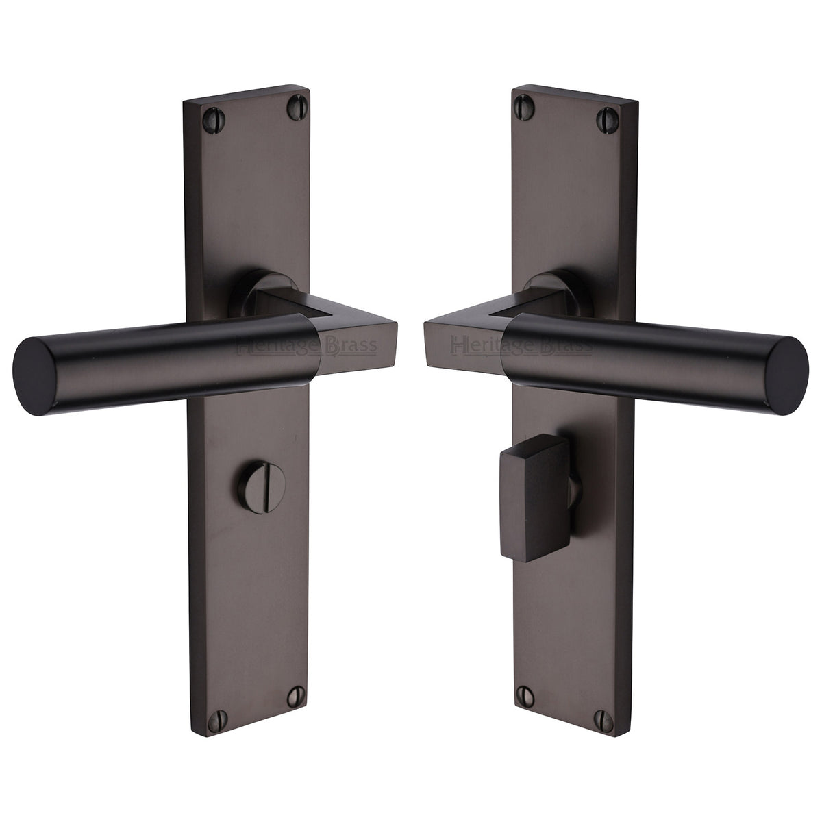 Bauhaus Lever Door Handles On A 200mm Backplate - Bathroom Turn & Release Plate - Matt Bronze