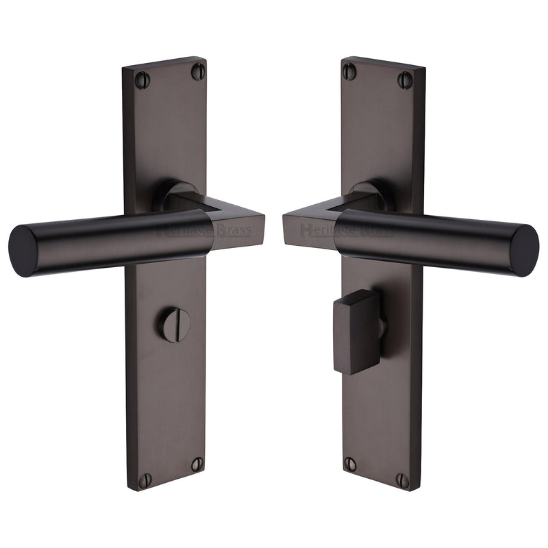 Bauhaus Lever Door Handles On A 200mm Backplate - Bathroom Turn & Release Plate - Matt Bronze