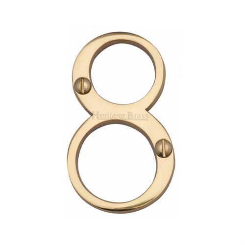 Polished Brass Unlacquered 76mm High Screw Fix House Number 8
