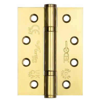 Polymer Bearing Grade 13 Hinges - CE / UKCA Marked - Fired Rated - Certifire Approved - 120kg Weight Limit - 102mm x 76mm - PVD Polished Brass Plated
