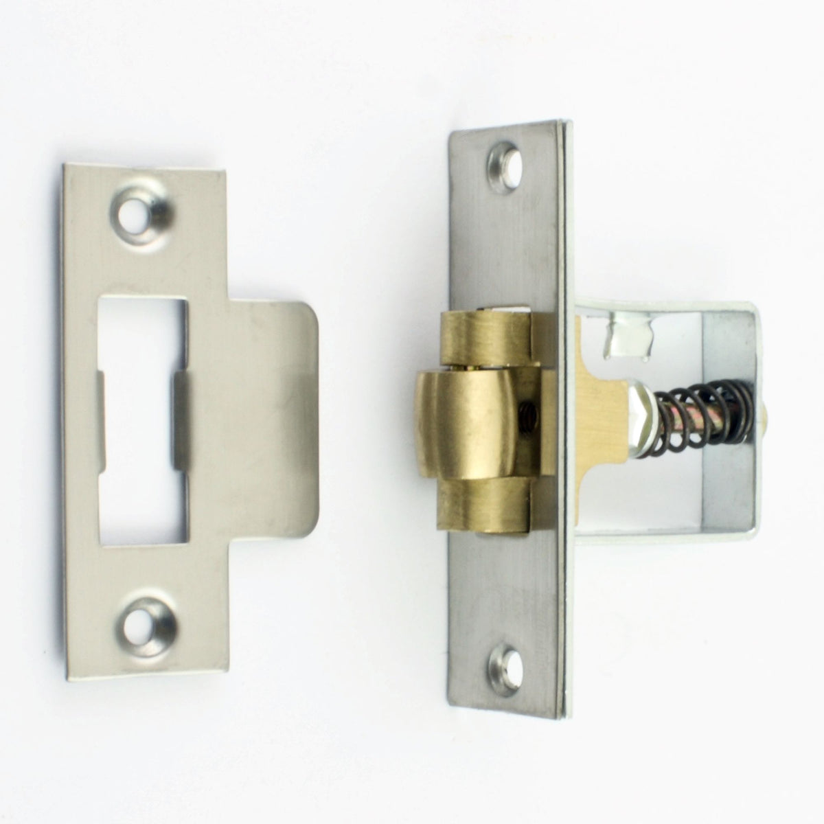 Heavy Duty Adjustable Roller Ball Catch - Satin Stainless Steel With Brass Wheel