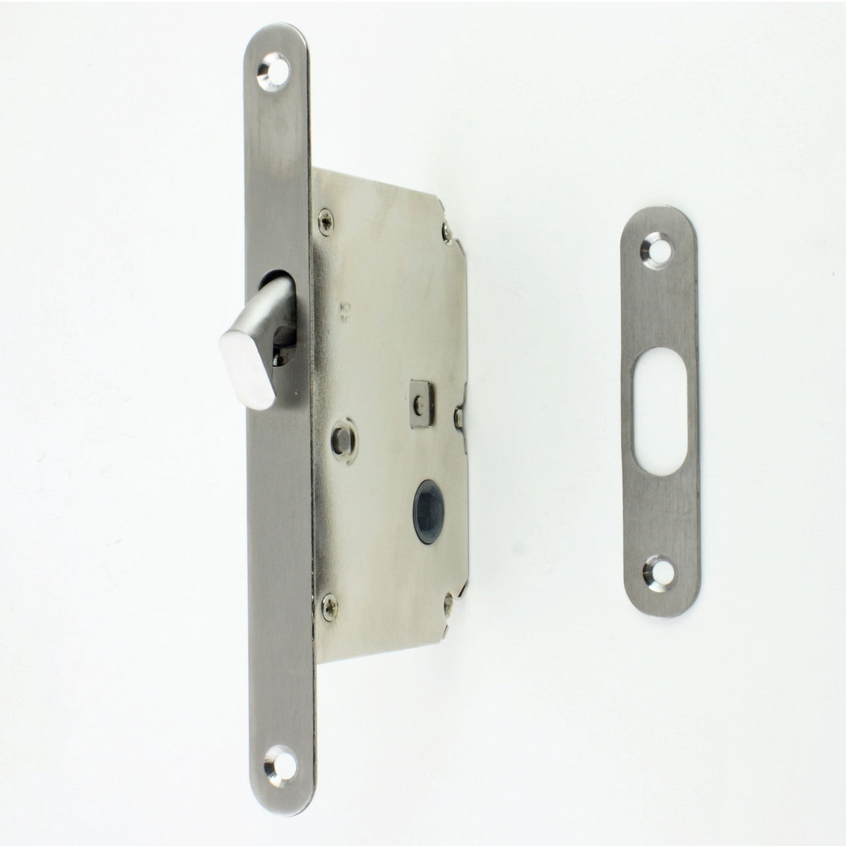 Square Shape Bathroom Hook Lock For Sliding Pocket Doors - With Turn And Release - Satin Stainless Steel