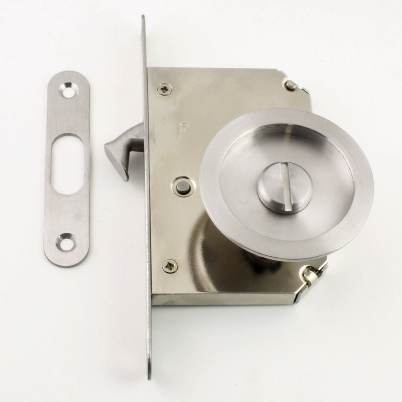 Bathroom Hook Lock For Sliding Pocket Doors - With Turn And Release  - Satin Stainless Steel - G Johns & Sons Ltd - Architectural Ironmongery