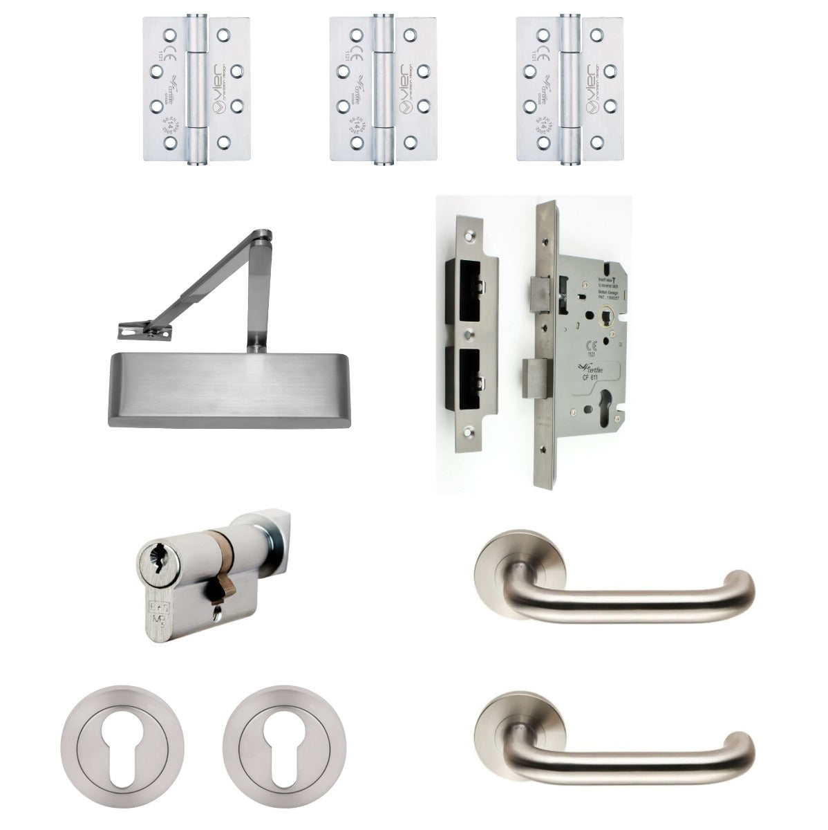Single Locking Door (Office / Room) - Ironmongery Kit - For Non Fire Rated Doors - Satin Stainless Steel Ironmongery