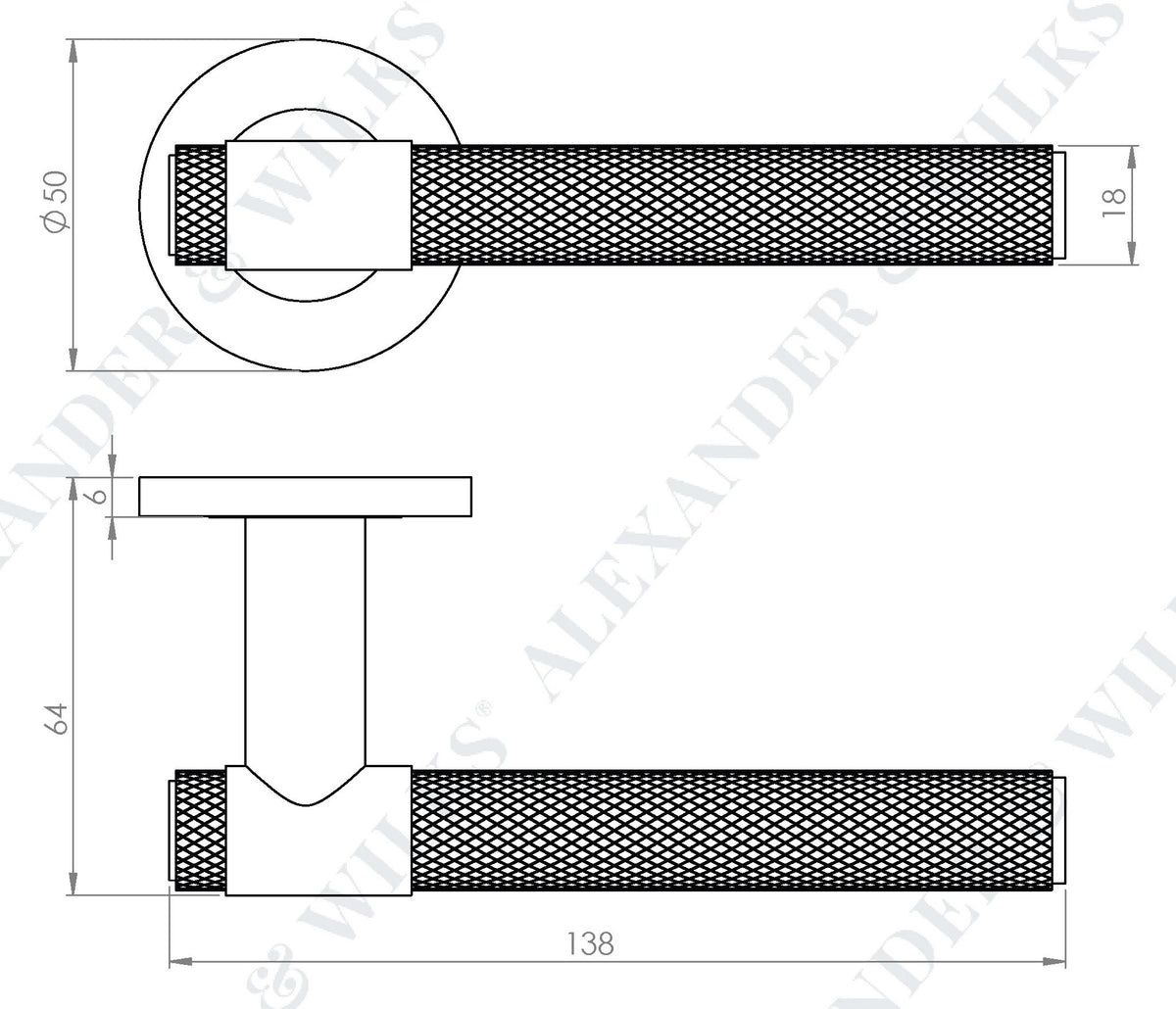 Kingstone Knurled Lever Handle On Concealed Fix Low Profile Round Rose - Diagram