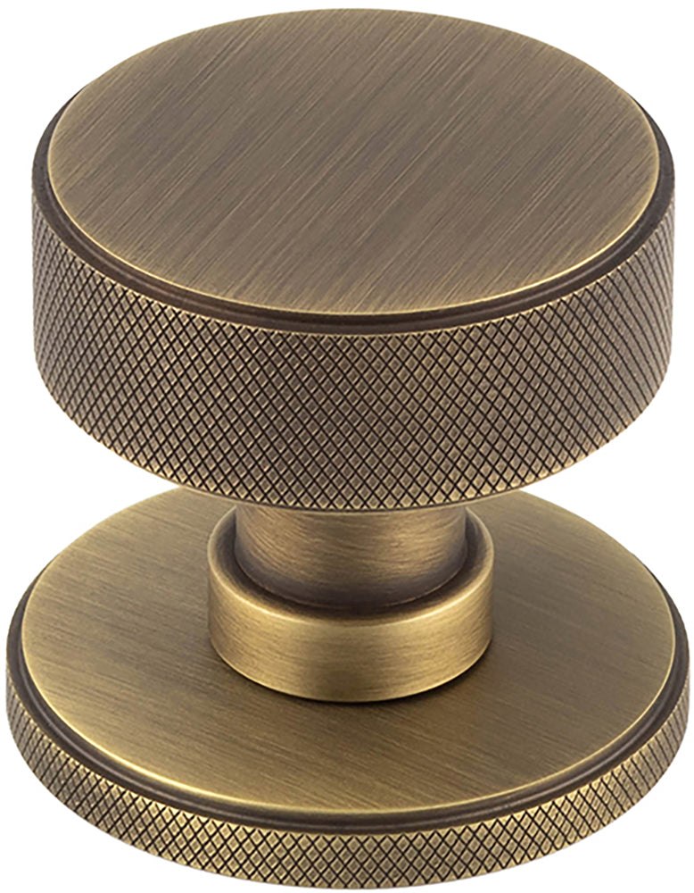 Knurled Design Mortice Knob With Concealed Fixed Rose - Antique Brass