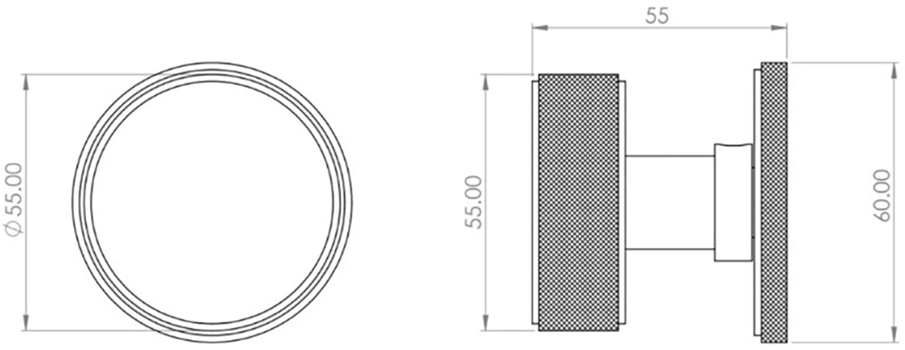 Knurled Design Mortice Knob With Concealed Fixed Rose - Diagram