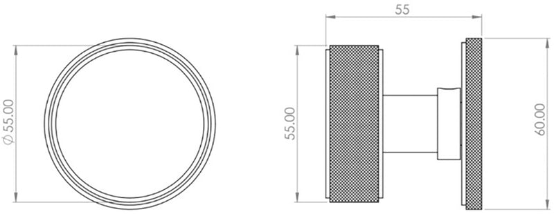 Knurled Design Mortice Knob With Concealed Fixed Rose - Diagram